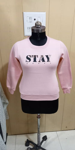 Medium And Xl Light Pink Ladies Full Sleeve Woolen Sweatshirts