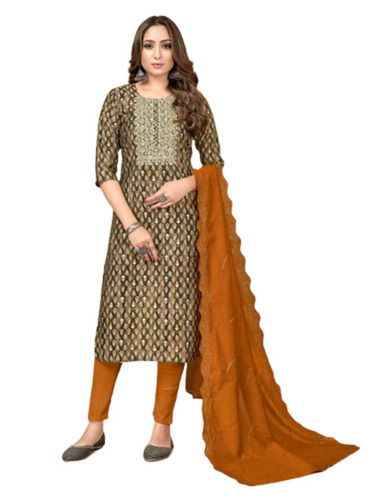 Breathable Party Wear Regular Fit 3/4Th Sleeve Round Neck Printed Cotton Kurti With Legging