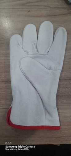 Plain White Full Fingered 6-10 Inches Leather Gloves Gender: Unisex