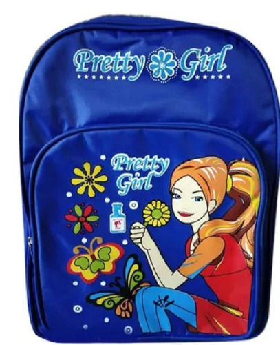 Bule Polyester Printed Zipper Closure Kids School Bag