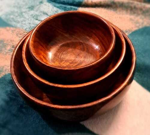 Set Of 3 Piece Brushed Finish Dark Brown Wooden Bowl