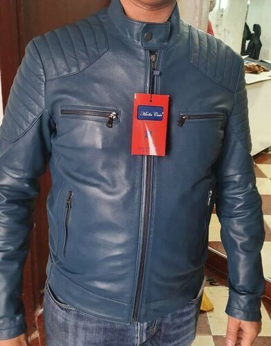 Men Full Sleeves Woolen Leather Jacket For Casual Wear