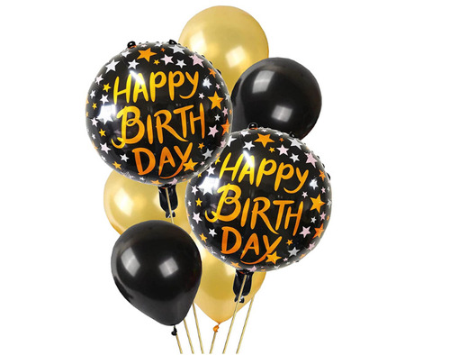 Gold Black Premium Quality Decorative Round Printing Rubber Birthday Balloons