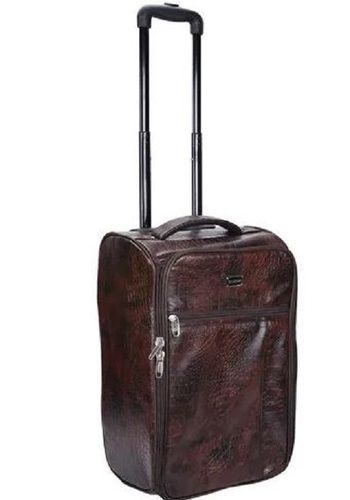 Brown Unisex Plain 2 Wheeler Leather Trolley Bag