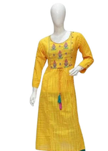 Multicolor Party Wear 3/4Th Sleeves Cotton Embroidered Kurti Bust Size: 32 Inch (In)