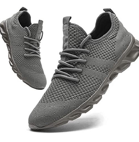 Grey Regular Fit Lace Closure Mesh And Rubber Sports Shoes For Men 