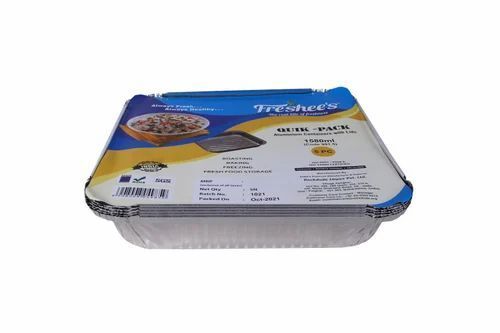 Silver 250Ml Capacity 6X5 Inches Rectangular Aluminium Foil Container With Lid