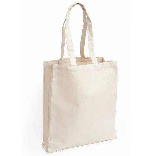 White Plain Dyed Cotton Bag With Hand Length Loop Handle For Shopping Purpose 