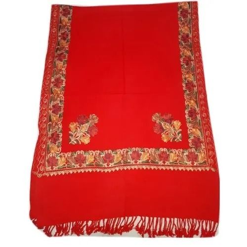 Red Reliable Machine Made Embroidered Sequence Ladies Kashmiri Work Woolen Stole