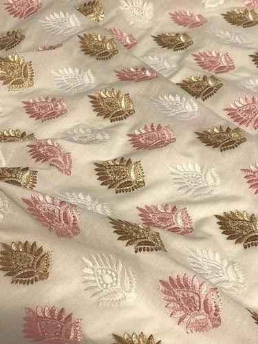 Light Pink 44 Inches Soft Cotton Embroidered Fabric 