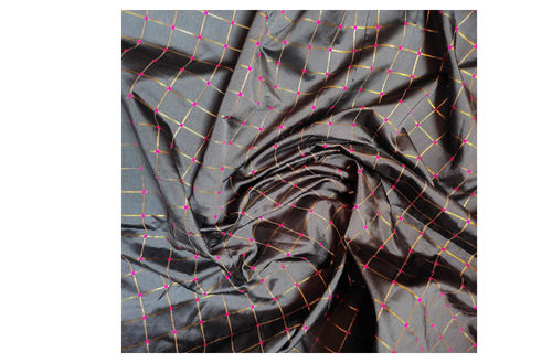 Black Checked Pattern Light In Weight Silk Fabric For Cloth Making