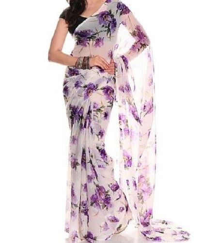 Multi Color Casual Wear Printed Pattern Pure Chiffon Ladies Sarees