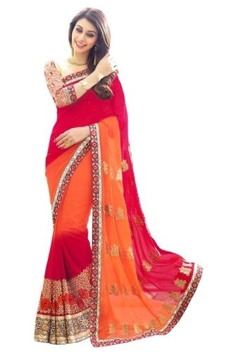 Multicolor Multi Color Georgette Embroidered Designer Party Wear Ladies Sarees