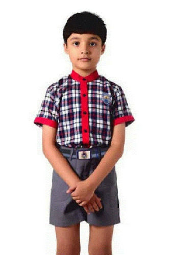 Summer Cotton Yellow Blue Check School Uniform Set, Size: Medium