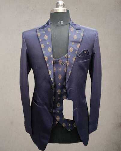 Buy Prussian Blue Velvet Floral Printed Jodhpuri Suit | Manav Ethnic