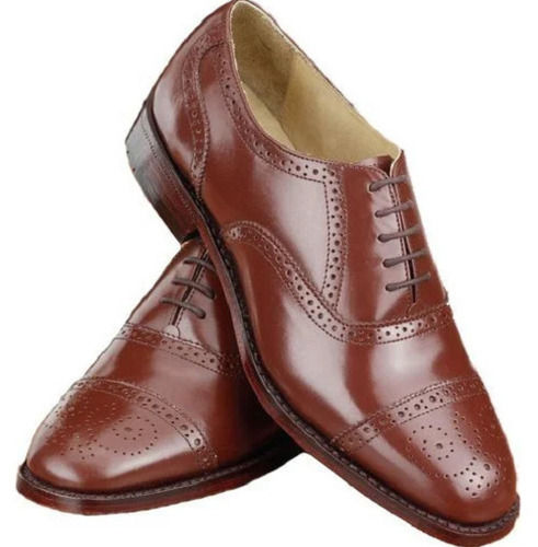 Brown Semi Round Toe Lace Closure Leather Shoes For Men