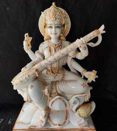 White Marble Saraswati Statue For Religious Purpose