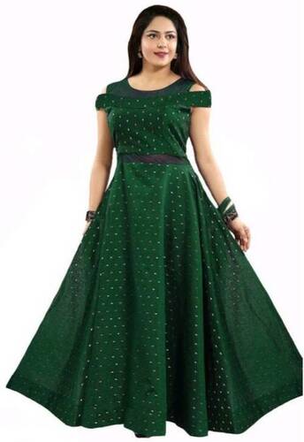 Steel Green Sleeveless Ladies Designer Printed Gown