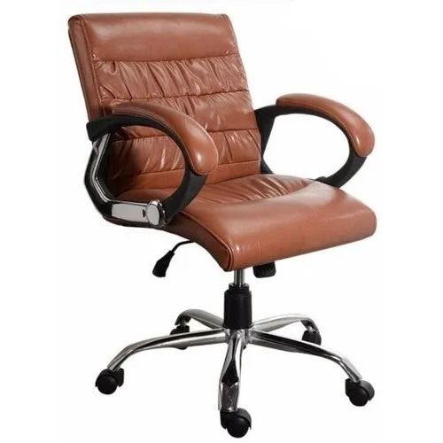 Polished Antique Steel And Leatherette Fabric Office Chair With Five Wheel Carpenter Assembly