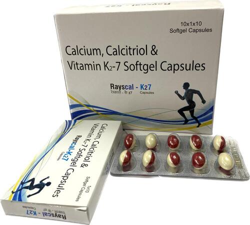 Rayskal-k27 Calcium - Softgel Capsules With Calcitriol & Vitamin K2-7 | Arthritis Aid For Low Blood Calcium, Osteoporosis, Hypoparathyroidism, 18 Months Shelf Life