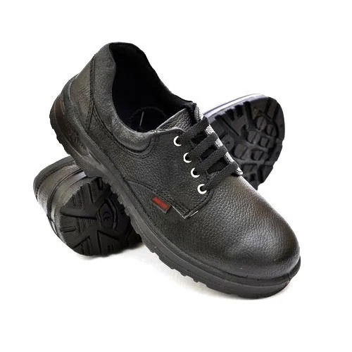 Black Round Toe Medium Heals Poly Urethane Safety Shoes 