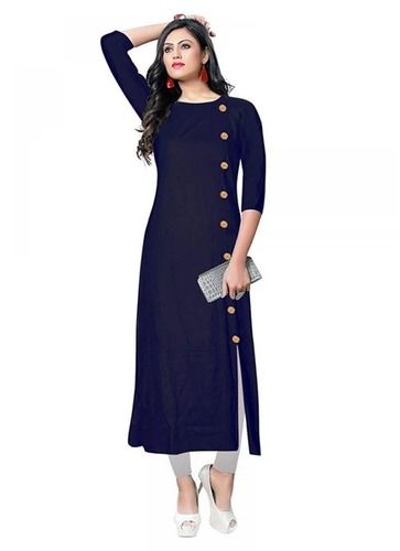 Skin Friendly 3/4Th Sleeves Round Neck Party Wear Rayon Designer Kurti Bust Size: 00 Inch (In)