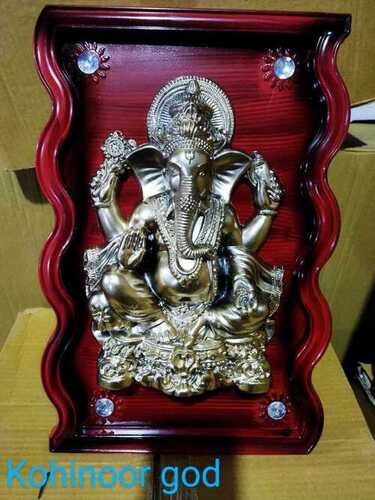 Brown Polished Rectangular Lord Ganesha Wooden Photo Frame