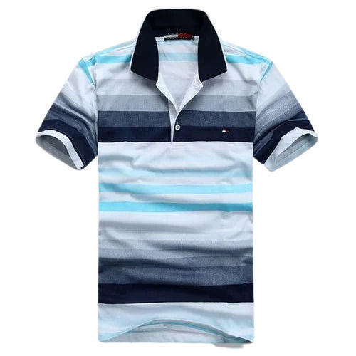 Casual Wear Breathable Skin-Friendly Short Sleeves Polo Neck Striped Cotton T-Shirts For Mens Age Group: 18-45