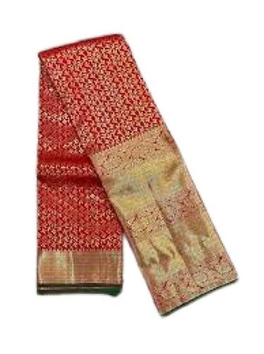 Ladies Printed Red With Green Bridal Wear Silk Saree