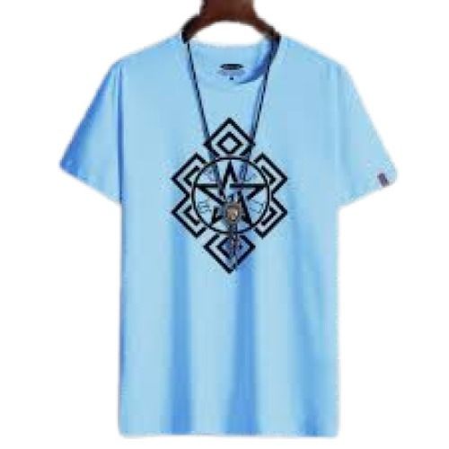 Mens Short Sleeve Round Neck Sky Blue Printed Cotton T Shirts Gender: Male