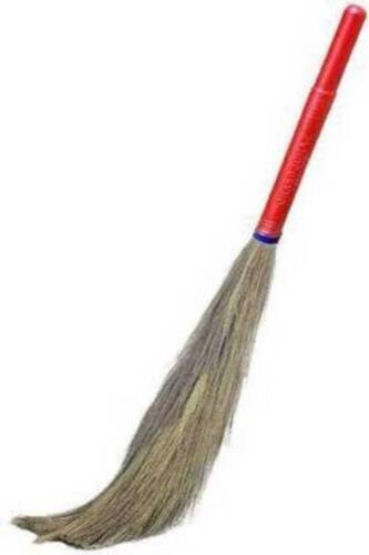 1.5 Foot Plastic Handle And Soft Grass Non Washable Cleaning Broom - 3 Foot Size, Red And Brown Color | Lightweight 210g, Ideal for Home, Hotel, Office, Restaurant