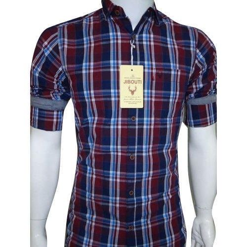 Anti Uv Plain Short Sleeve Non-toxic Button Closure Men's Cotton Check Shirts