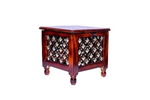 Handmade Brass Cutting Design Antique Bed Side Wooden Stool