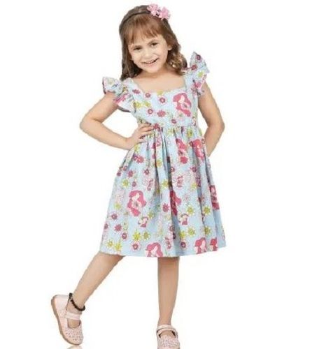 Multi Color Printed Pattern Pure Cotton Material Kids Girls Frock