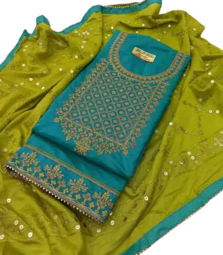 Summer Multicolor Skin Friendly Casual Wear Embroidered Unstitched Silk Suit