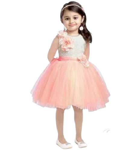 Round Neck Sleeveless Embroidered Net Designer Baby Girls Frock