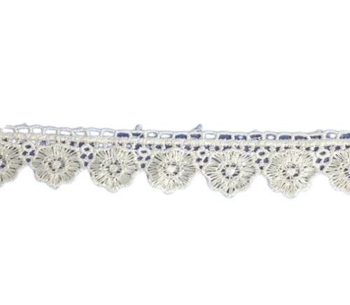 White 0.6 Inches Wide Plain Dyed One Sided Embroidered Polyester Lace