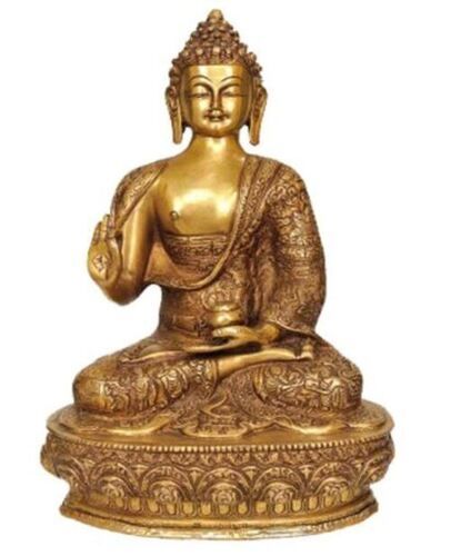 Golden 12X4X12 Inches Modern Art Polished Brass Buddha Statue