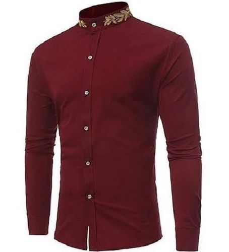 Full Sleeves Straight Collar Plain Embroidered Cotton Designer Shirt For Mens Age Group: 18 Above