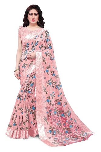 Ladies Tropical Floral Printed Cotton Blend Saree