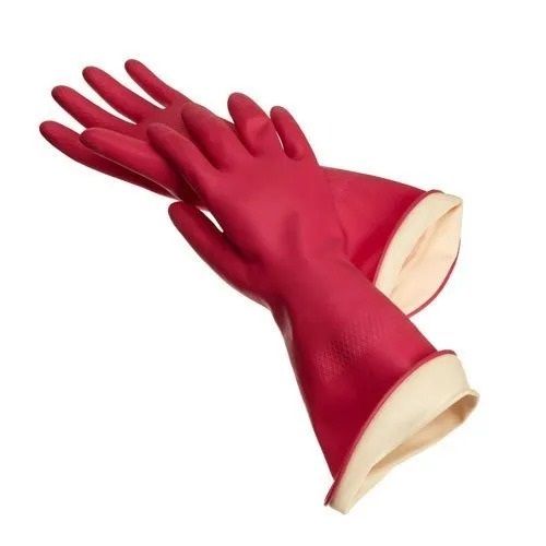 Pink Plain Full Finger Palm Cuff Household Rubber Hand Gloves 