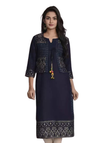 धोने योग्य और त्वचा के अनुकूल 3-4 स्लीव रेयॉन प्रिंटेड फैंसी कुर्ती बस्ट साइज़: 34 इंच (इंच)