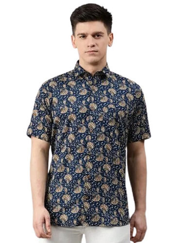 Casual Wear Short Sleeves Unfadable Skin Friendly Printed Cotton Shirt For Men