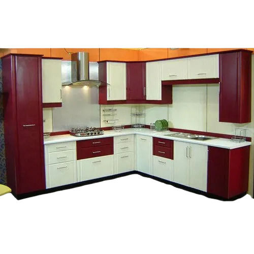 Corrosion Resistant Marble And Teak Wooden L Shaped Modular Kitchen