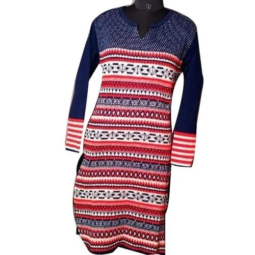 Designer Modern V-Neck Full Sleeve Comfortable Breathable Printed Woolen Kurti Bust Size: 32 Inch (In)