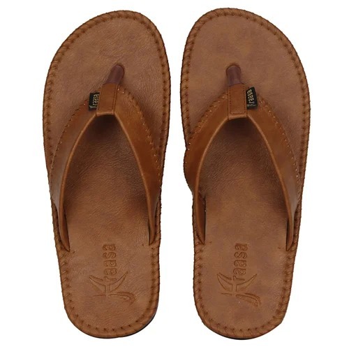 पुरुषों के लिए ब्राउन नॉन स्लिप और आरामदायक प्लेन डेली वियर सिंथेटिक लेदर स्लिपर