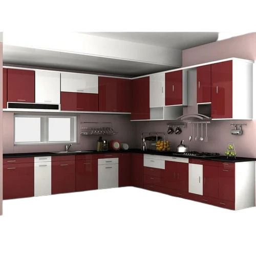 Polished Finished L Shaped Polyvinyl Chloride Modular Kitchen Carpenter Assembly