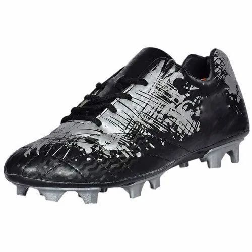 Grey And Black Rubber Sole Lace Closure Anti Slip Printed Pu Football Shoes For Mens 