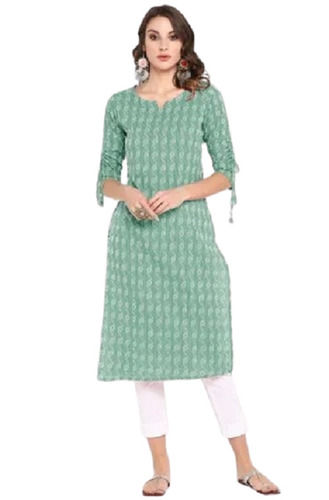 Simple Printed 3/4th Sleeves Round Neck Comfortable Casual Wear Cotton Kurti