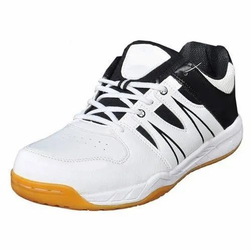 Black And White Tpr Sole Lace Closure Water Resistance Pu Badminton Shoes For Men